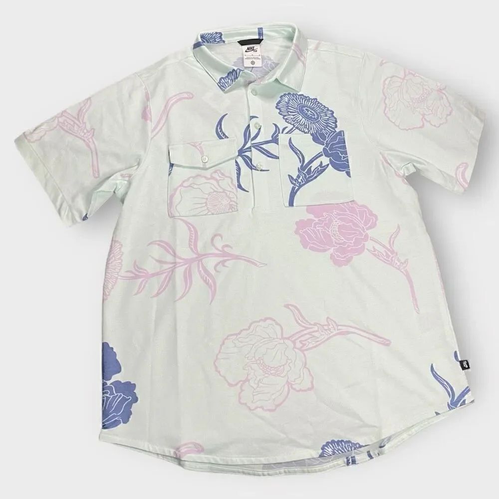 Nike SB Floral Skateboard Polo Shirt Blue Green Pink DM0169-394 Mens size M New
